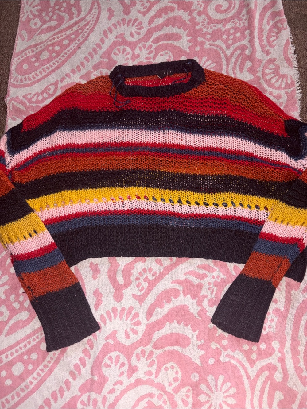 moon & madison Multicolor Striped Cropped Crewneck Sweater